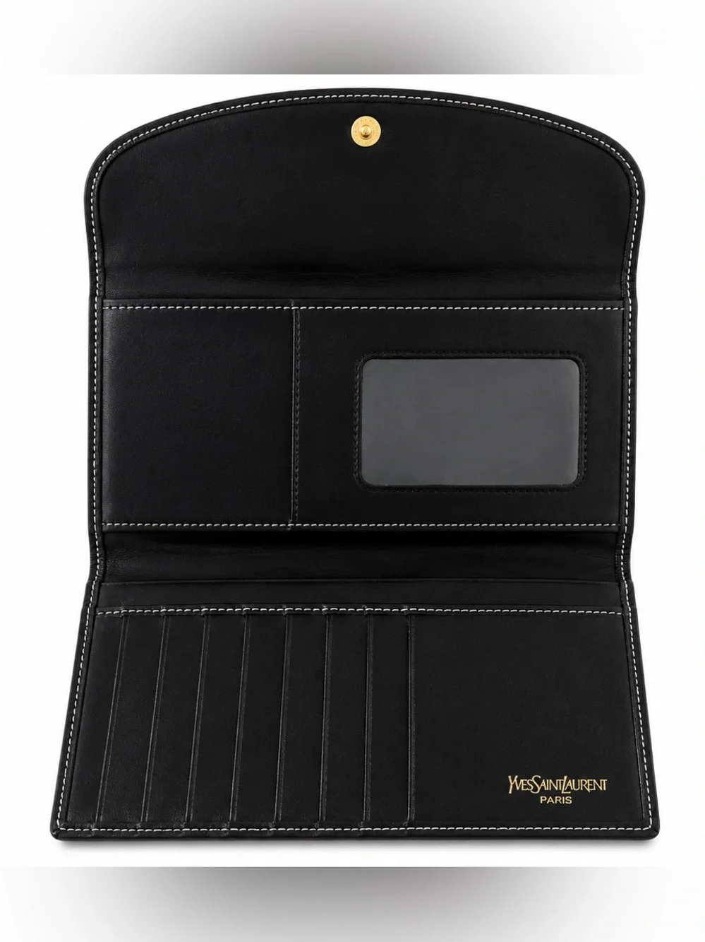 Yves Saint Laurent Black Leather Wallet with White stitching EUC